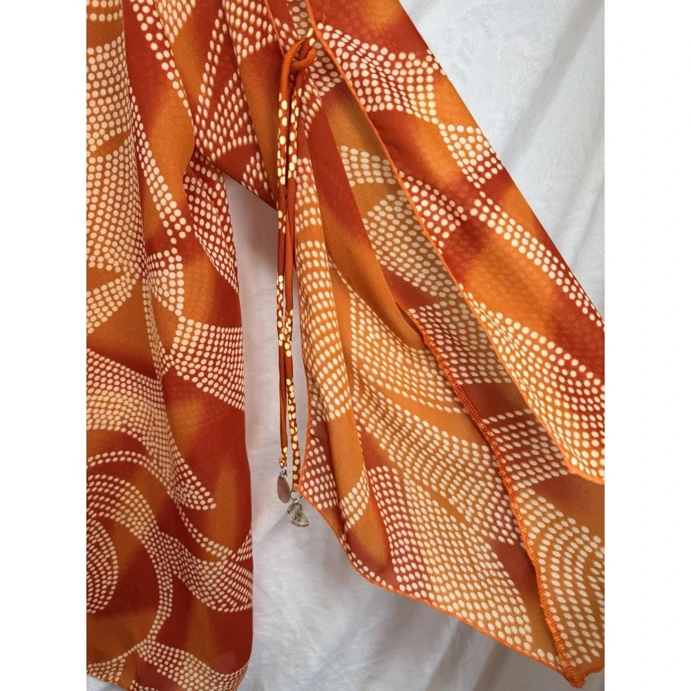 Your Best Look Women's Orange Swim Cover Up Sheer Cardigan 18W Tie Front Shells - Picture 4 of 14